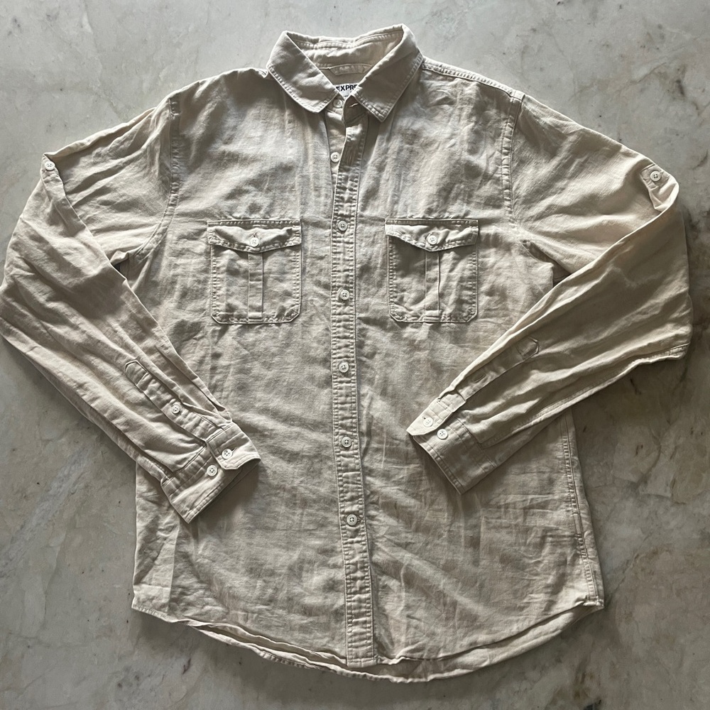 Cream linen button up shirt